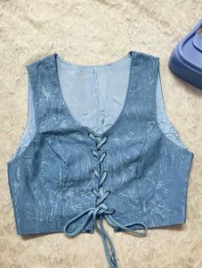 NYE Special Blue Front Tie Corset Pattern Top