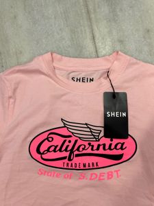 SHEIN Pink California Crop T-Shirt