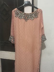 Peach Embroidered Kurta