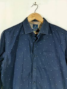 Navy Blue Printed Slim Fit Casual Shirt (Men)