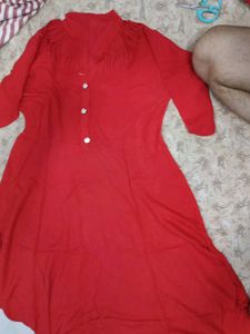 Red Ethnic Kurta with Unique Neckline