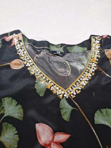 Elegant Black Kurta Set with Peacock Motif