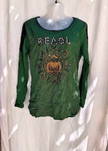 20164. Embellished Green Long Sleeve Top