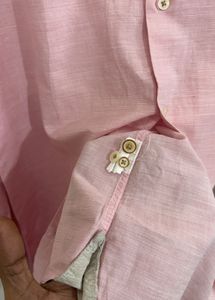 Men's Pink Mandarin Collar Shirt