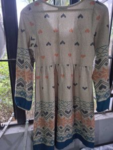 Cozy Knit Dress with Heart Pattern