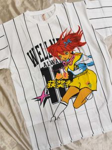 Anime Graphic Pinstripe T-Shirt