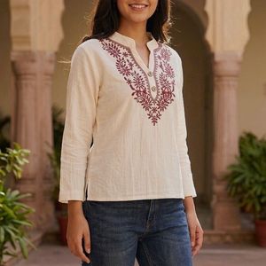 Embroidered Cream Kurta