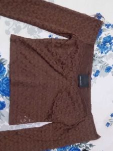 Brown Flare Sleeve Lace Top