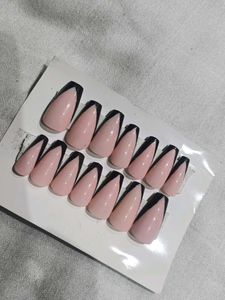 Pink & Black French Tip Press-On Nails