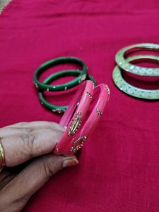 Set of 3 Bangles - Pink, Green &amp; Gold