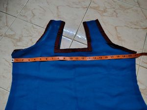 Blue Sleeveless Blouse with Trim