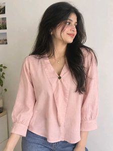 Chic Pink V-Neck Blouse