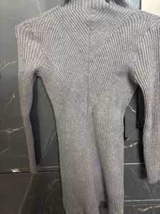 Gray Ribbed Knit Mini Dress