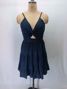 Navy Blue Twist Front Cutout Dress