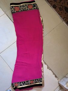 Vibrant Pink Saree with Embellished Border
