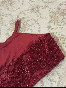 Sparkling Red Beaded Halter Neck Blouse