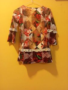 Sheer Floral Print shrug with Lace Trim. Vintage