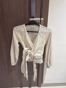 Cream Textured Wrap Blouse