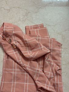 Elegant Pink Checkered High-Neck Top