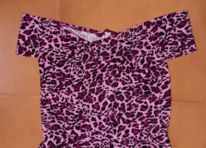 Pink Leopard Print Off-Shoulder Fit &amp; Flare Dress