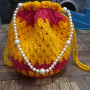 Handmade Crochet Potli Bag with Pearls