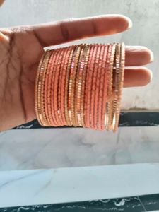 Stack of Peach &amp; Gold Bangles