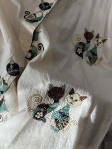 Unique Embroidered Cat Shirt