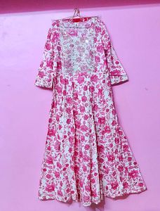Lsize Beautiful Pink Floral Kurta Gown