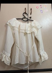 Chic Cream Ruffle Off-Shoulder Top