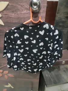 Cute Heart Print Black Top