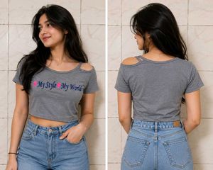 Grey Cold Shoulder T-Shirt