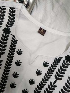 White Kurta with Black Embroidery