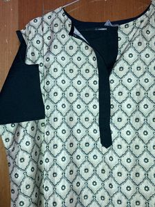 Off Shoulder Black Printed Kurti