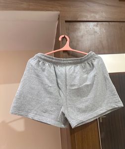 Grey Cotton Blend Casual Shorts