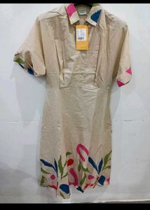 Chic Beige Abstract Print Midi Dress