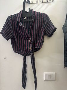 Chic Striped Crop Top with Tie Detail