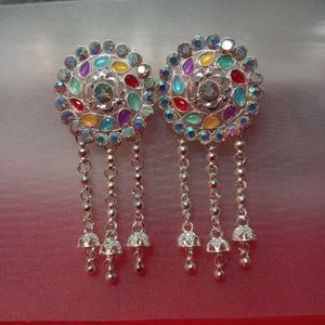 Exquisite Dangle Earrings with Multi-Color Stones