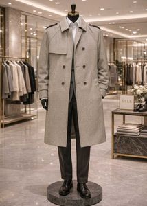 Unisex Vintage Checked Trench Coat