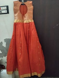 Elegant Orange Banarasi Gown