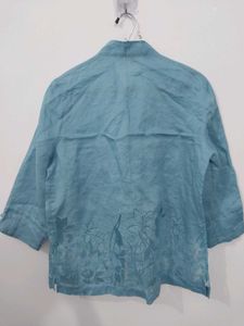Blue Mandarin Collar Kurti Top