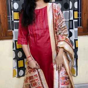 Combo Kalini Red Kurta And Silk Suit