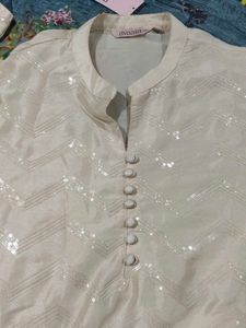 Cream Sequined Kurta