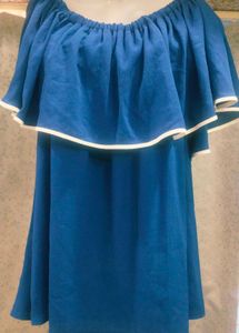 Blue Off-Shoulder Ruffle Top