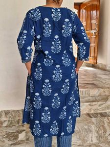 Blue Floral Print Kurta Set with Dupatta