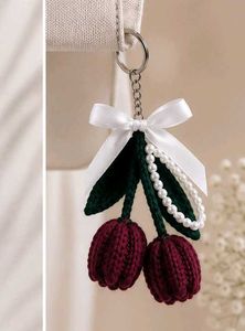 Handmade Cherry Keychain with Pearls
