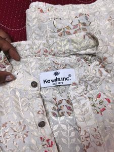 Cream Floral Kurta with Black Pants