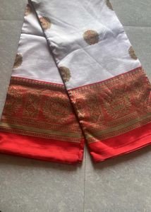 Elegant White & Red Saree With Blouse Pc