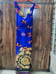 Stunning Blue Butterfly Print Midi Dress