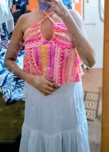 Vibrant Pink &amp; Yellow Halter Neck Top