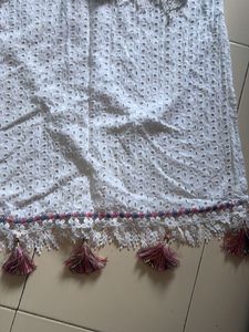 White Eyelet Kurta Set with Tassels